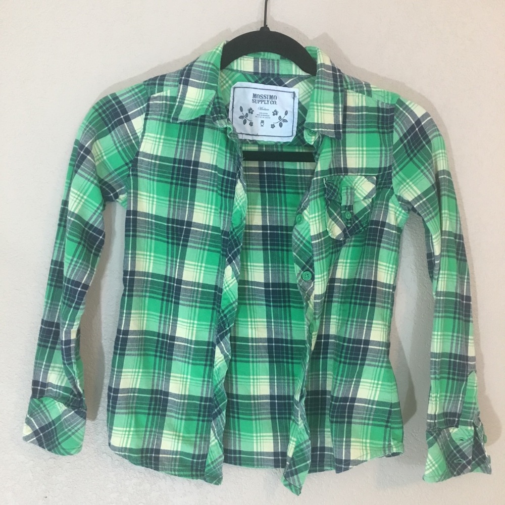 Green plaid EUC mossimo button down shirt medium